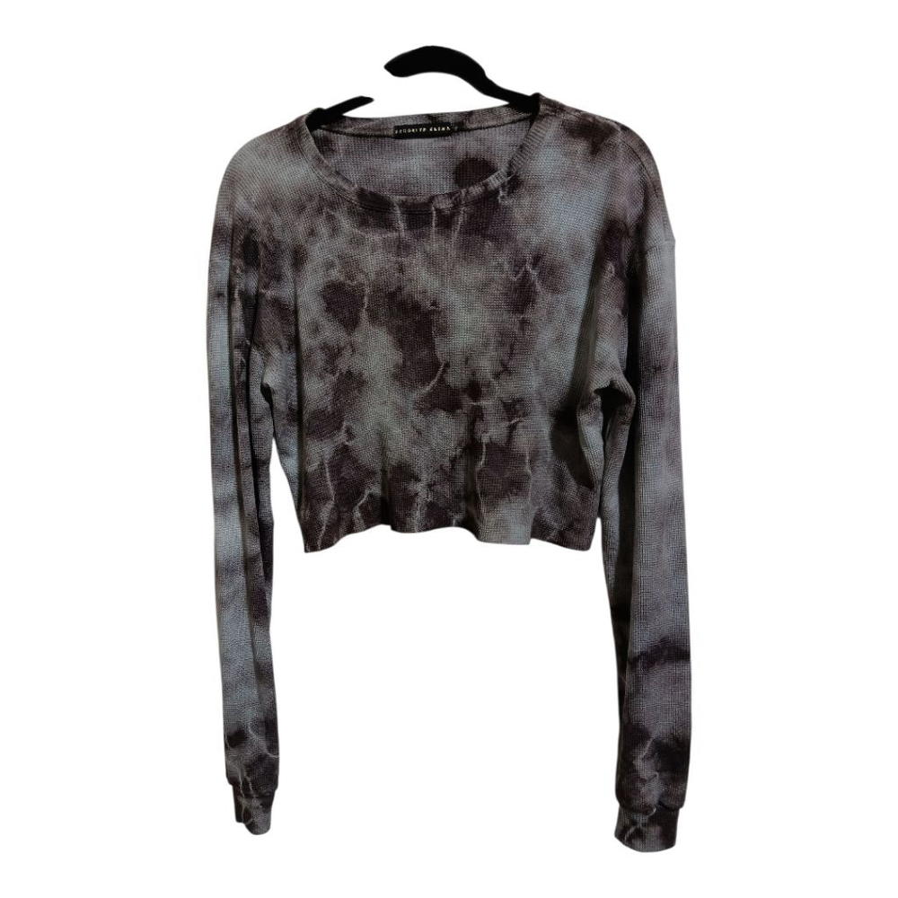 Brooklyn Karma Charcoal Grey Blue Tie Dye Thermal Crew Neck Crop Top & Pants Set - Picture 5 of 17